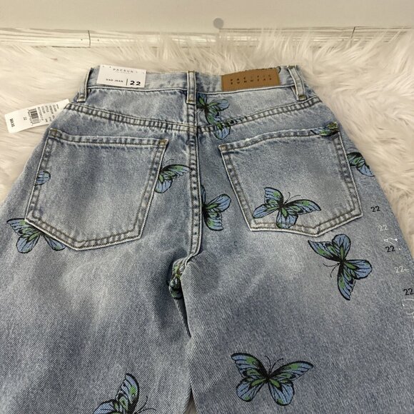 PACSUN womens NWT Dad Jeans Butterfly pattern 22 light wash y2k - Picture 15 of 16